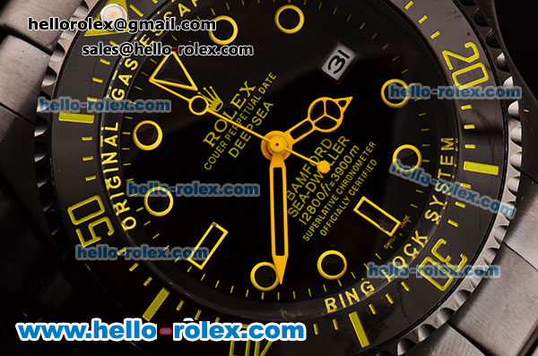 Rolex Sea-Dweller Bamford Asia 2813 Automatic PVD Case with PVD Strap Black Dial Yellow Markers - Click Image to Close